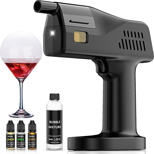 Smoke Gun Bubble Maker, Includes Aromas and Edible Bubbles, for Cocktail Drinks and Enhancing The Flavour of Food, Bar/Home Use (Set)