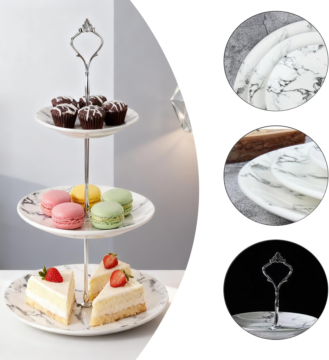 3 Tier Porcelain Cupcake Stand, Marble Pattern Tiered Serving Tray Cake Stand, Dessert Display Holder for Wedding Party Birthday and Home Décor