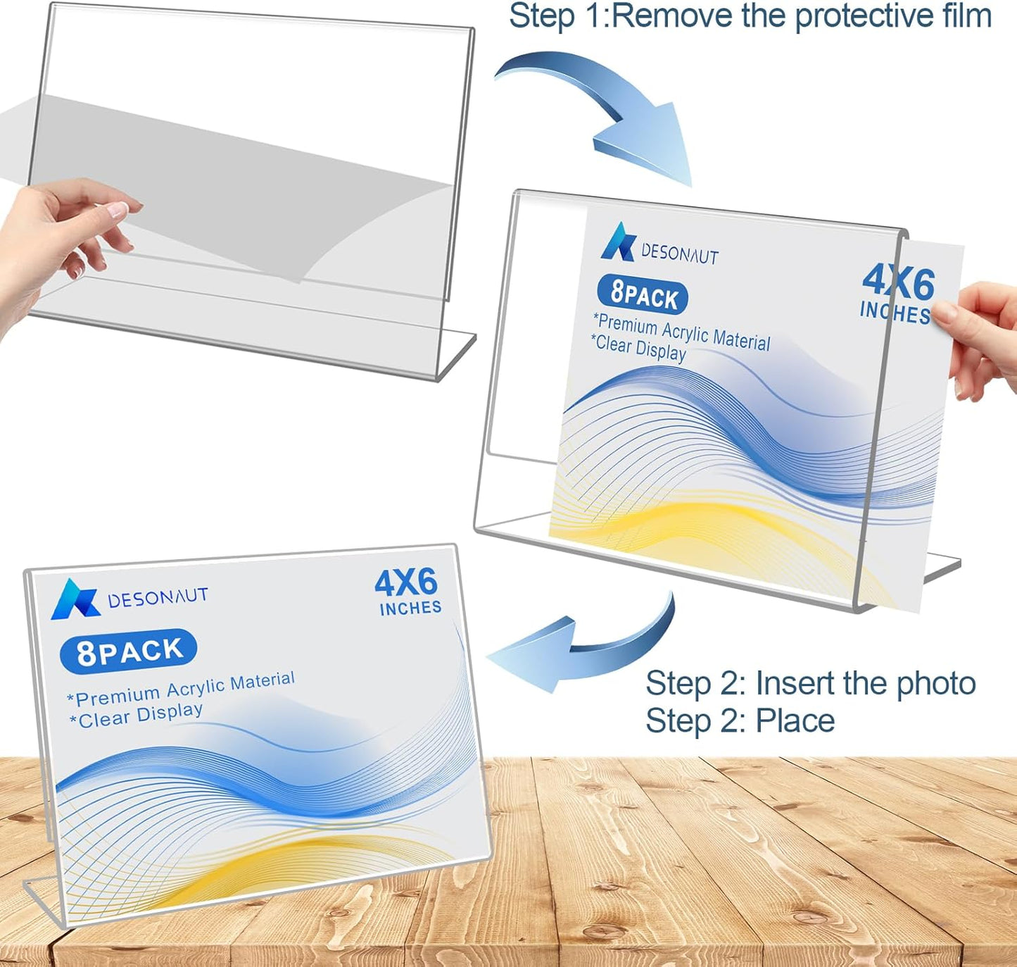8 Pack Acrylic Slanted Back Sign Holder 4 x 6Inches，Clear Plastic Sign Holder Paper Photo Display，Menu Table Top Stand，Clear Acrylic Picture Frame，Flyer Holder（Horizontal）