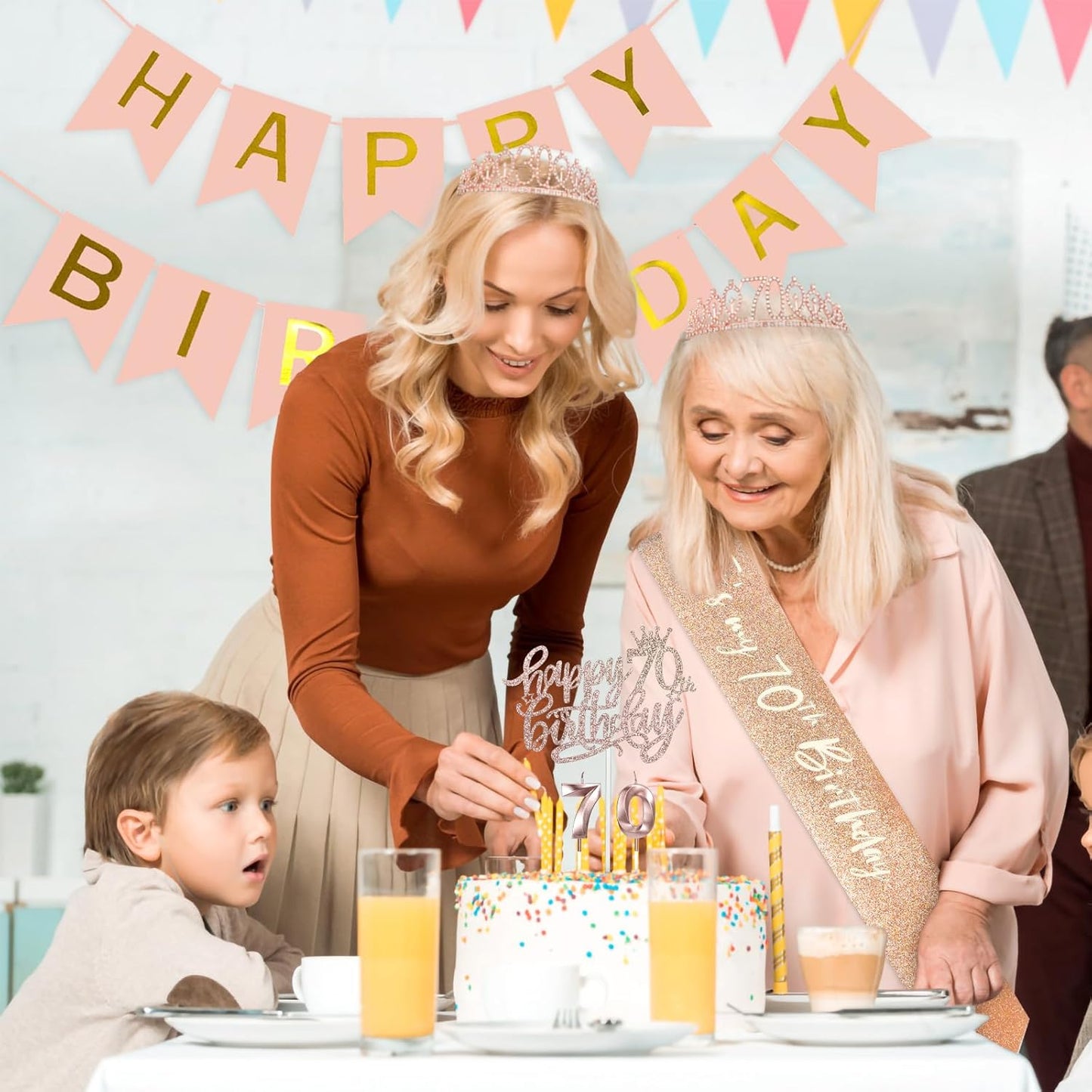 13th Birthday Decorations for Girls, Including 13th Tiara and Sash, Happy Birthday Banner, Cake Toppers, Number Candles and Balloons Set, Rose Gold