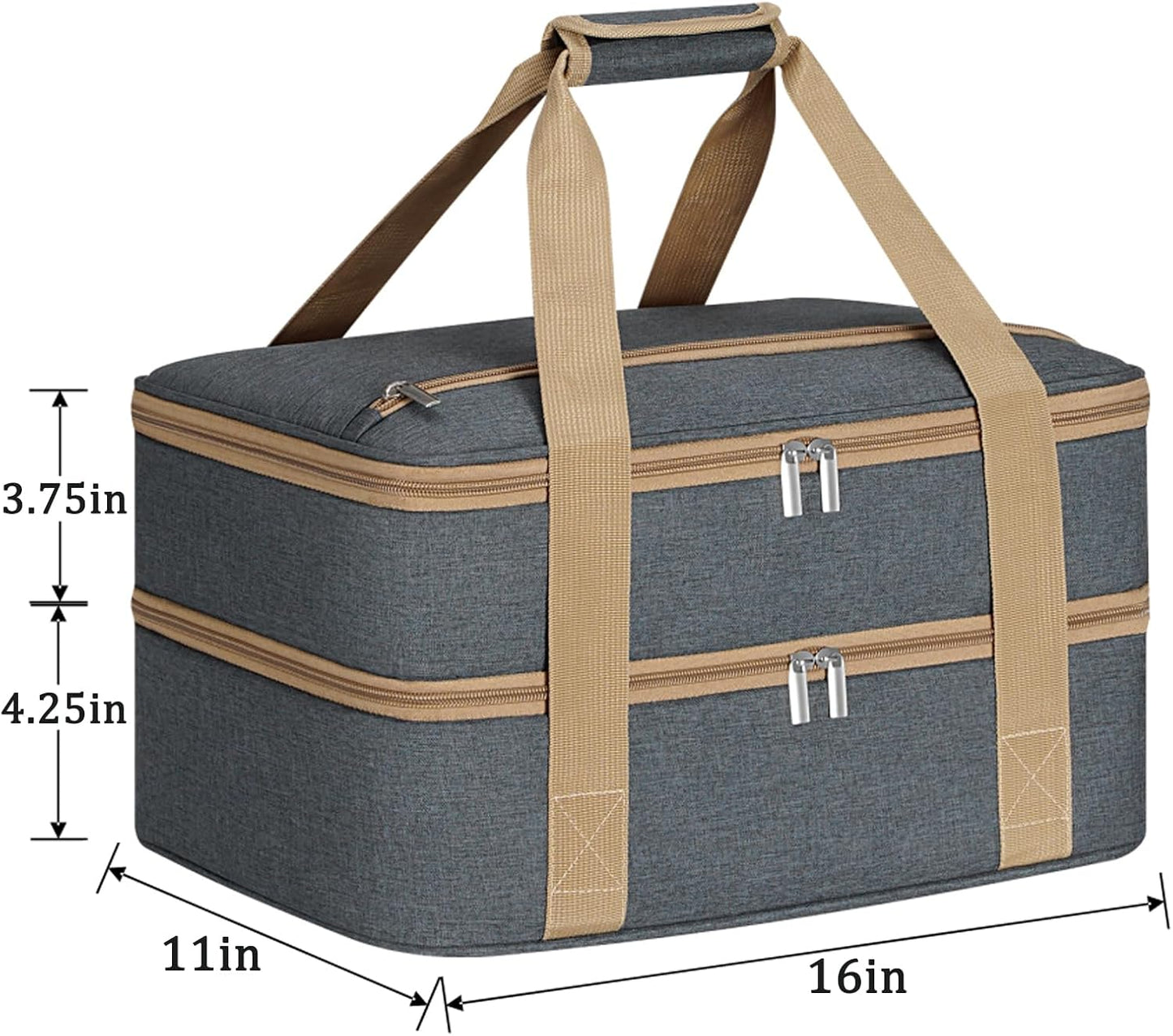 Double Insulated Casserole Carrier with Zipper Pockets, Casserole Carriers for Hot or Cold Food, Thermal Lunch Tote for Parties, Picnics, Beach, Traveling, Fits 11 x 15 or 9 x 13 Baking Dish