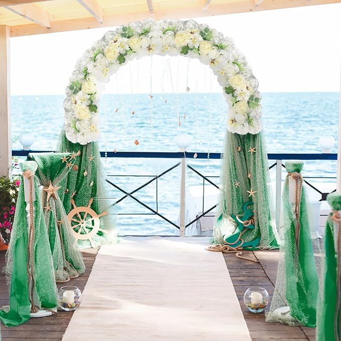 Artificial Flower Arch 6Pack White Faux Floral Swags Rose Silk Peony Realistic Arch Plastic Arrangement for Christmas, Romantic Wedding Wall, Reception Ceremony Welcome Sign Decoration