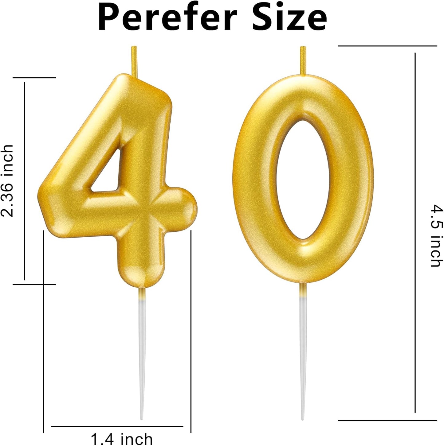 Gold Number 40 Candle Happy Birthday 3D Number Candles for Birthday Cake Party Decoration Wedding Anniversary Celebration Supplies