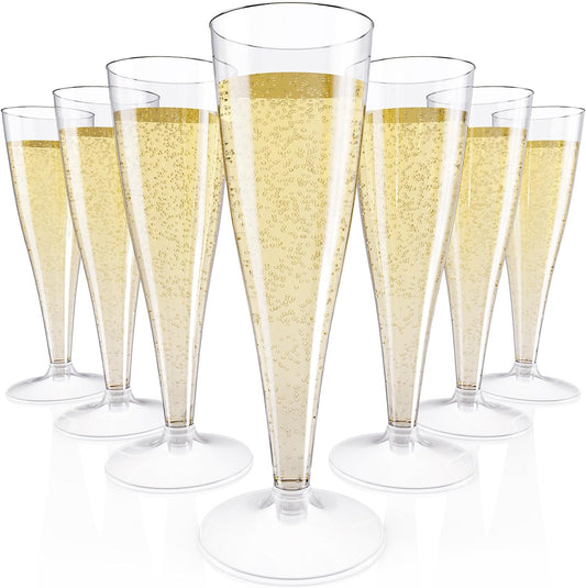 JOLLY CHEF 100 Pack Plastic Champagne Flutes Disposable 4.5 oz Clear Plastic Champagne Glasses Suitable for Wedding, Thanksgiving Day, Christmas