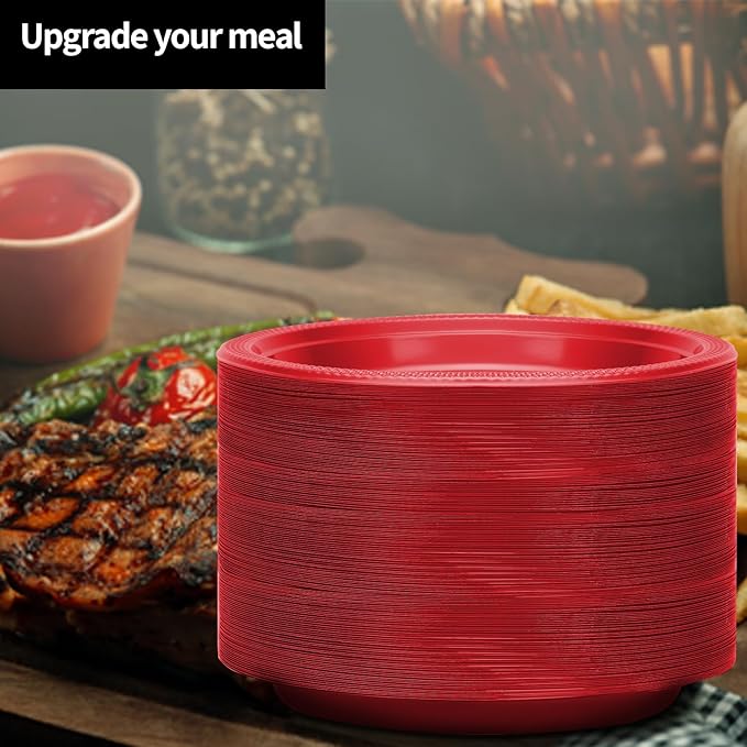 Hanna K. Signature Collection Red Plastic Plates 7 Inch - 600 count Solid Round Party For Weddings, BBQs, Birthday Disposable Dessert (84070 (case))