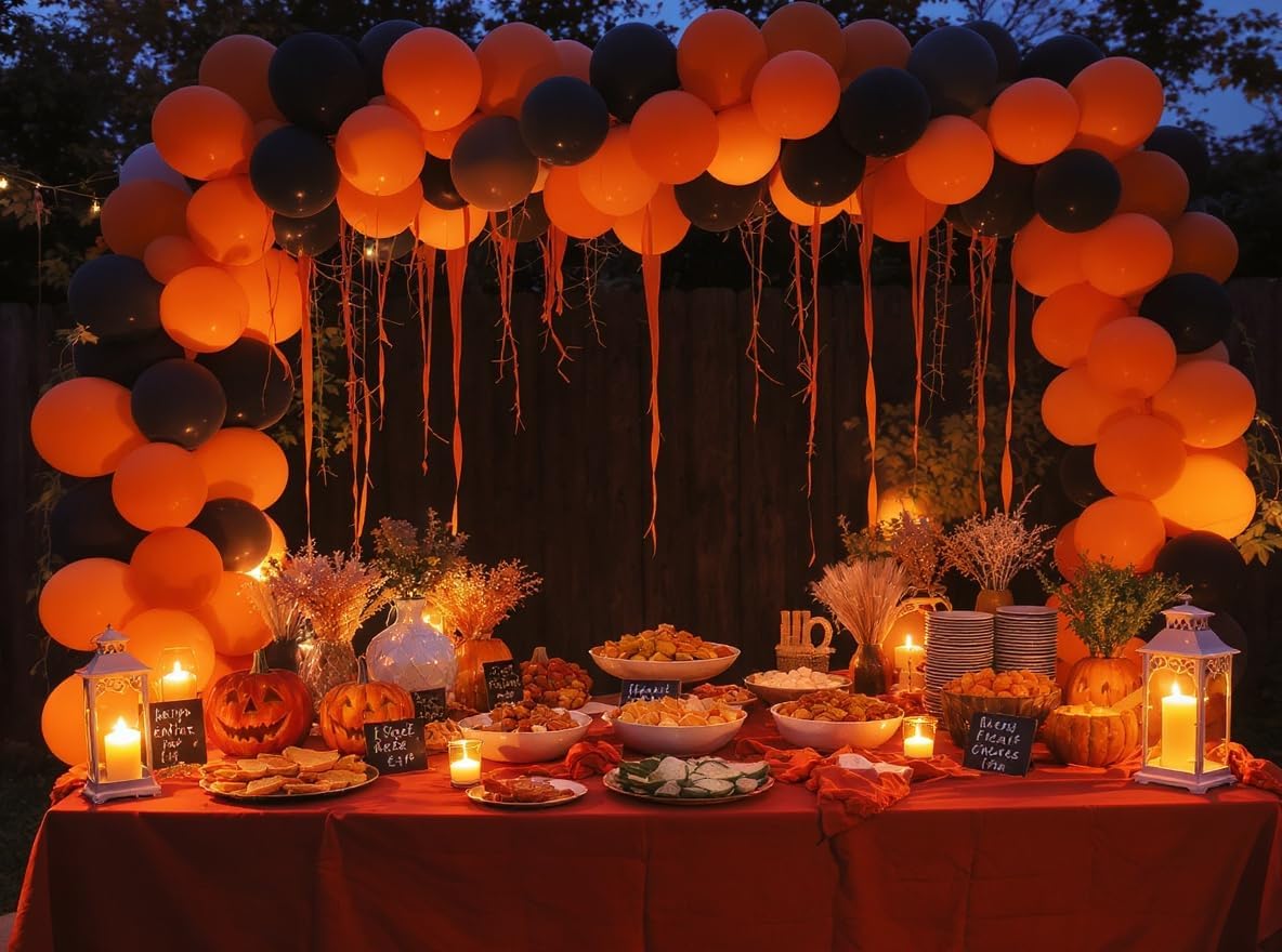 50 Pack 12 Inch Pumpkin Orange and Black Latex Balloons (25 + 25), Halloween Decorations, Trunk‑or‑Treat Balloon Arch Kit, Haunted House Party Supplies, Porch Décor, Photo Backdrop