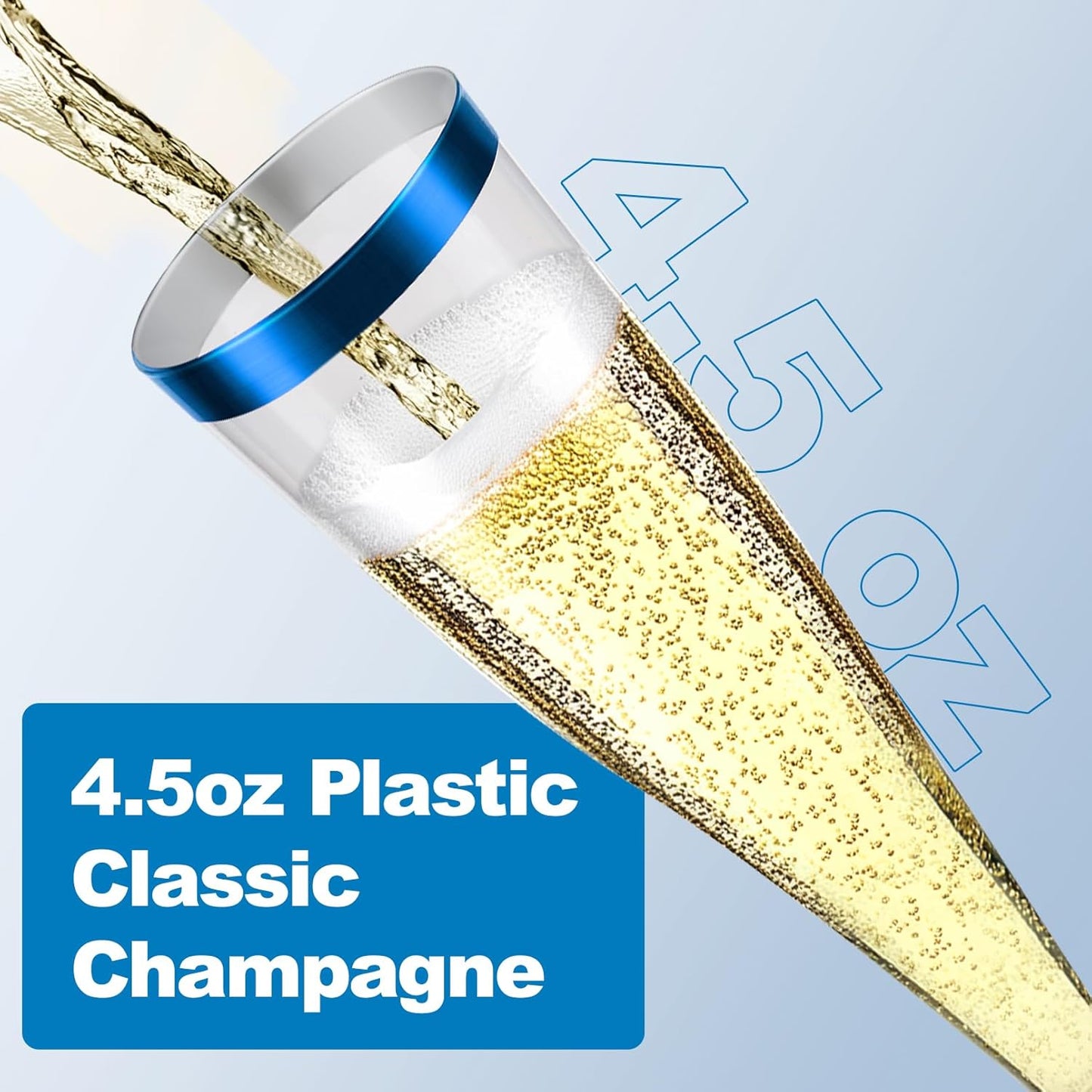 100 Pack Plastic Champagne Flutes,4.5 oz Plastic Glasses,Clear Disposable Champagne Flute,Toasting Glasses for Party Wedding Thanksgiving Day Christmas Party Cocktail Cups(Blue)