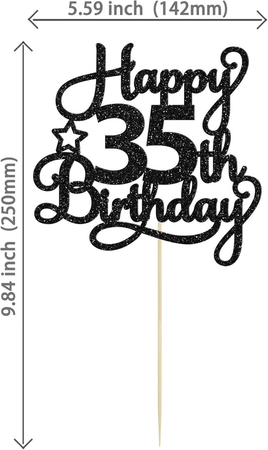 1 Pack Happy 35th Birthday Cake Topper Black Glitter 35 & Fabulous Cheers to 35 Years Old Birthday Cake Pick for Celebrating 35th Birthday Anniversary Party Cake Decorations Supplies