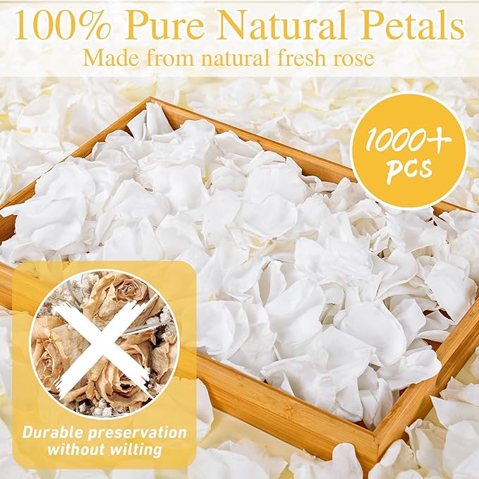 1000+Pcs Dried Real White Rose Petals, Freeze Preserved Flower Petals 8.47oz for Valentine's Day Gifts Wedding Party Decor, Flower Girl, Dinner Table Centerpieces, Bridal Shower, Flower Confetti 240g