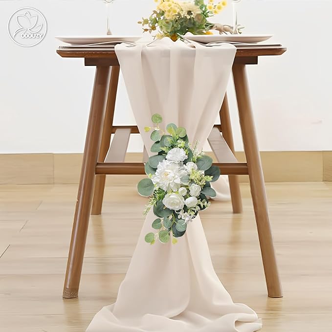 Artificial Wedding Arch Flowers for Wedding Sign,Set of 2 for Wedding Welcome Ceremony Sign,Faux Floral Swags,Wedding, Banquet and Reception Backdrop Floral Decoration (White)