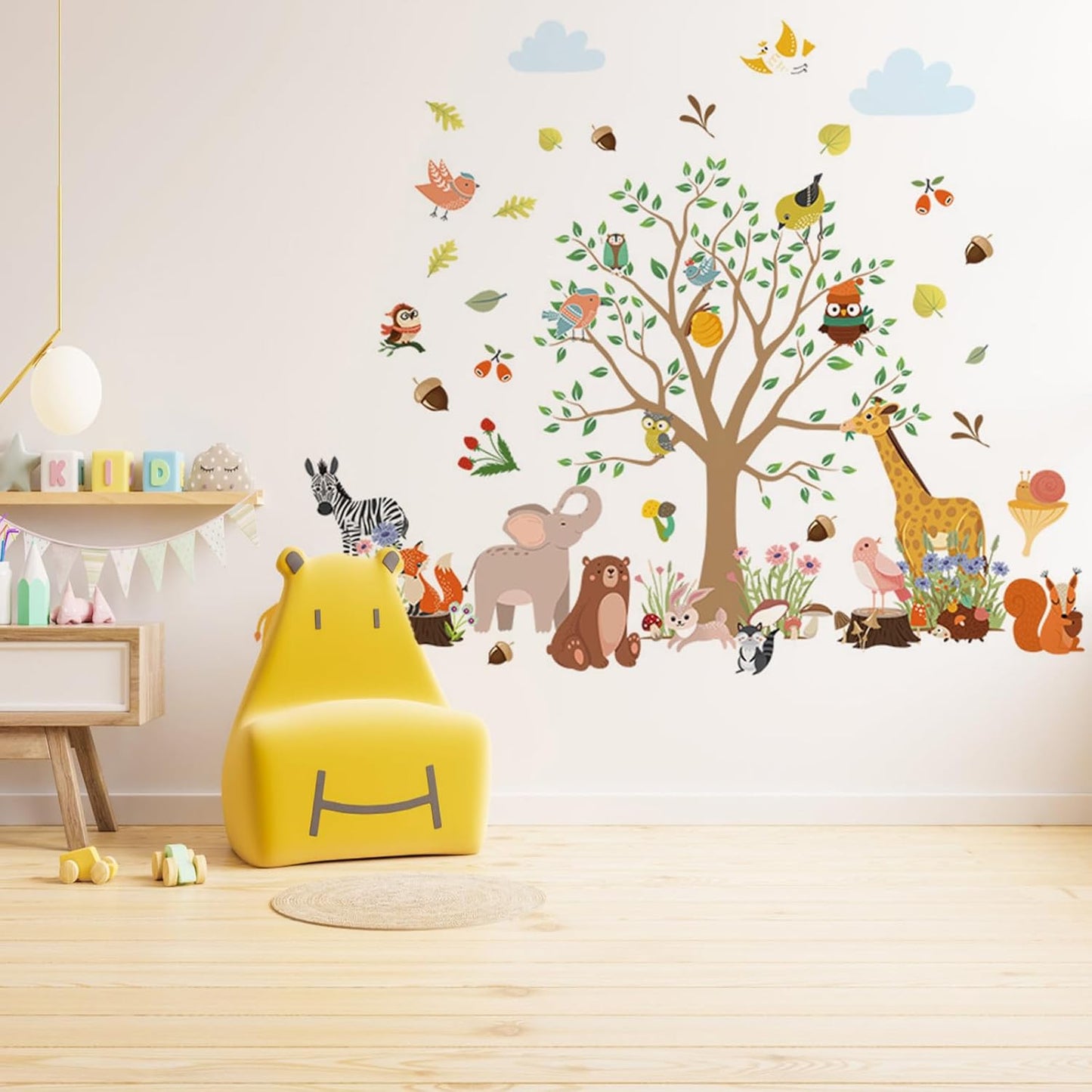 Big Tree Zoo Door Wall Stickers Baby Nursery Children's Room Wall Decor, Reusable Vinyl, Peel and Stick, Kids Mural Stickers