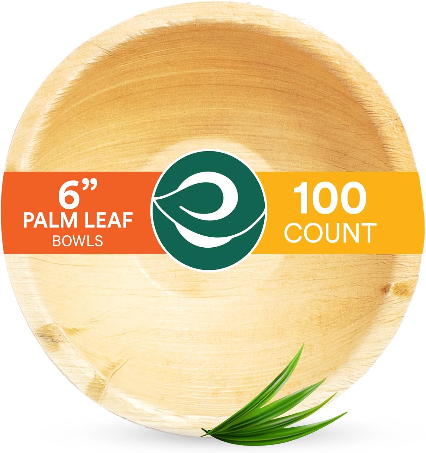 ECO SOUL 100% Compostable, Biodegradable, Disposable Palm Leaf Bowls, Like Bamboo Bowls, Eco-friendly | Sturdy, Microwave & Oven Safe (100, Large 6" (16 Oz) | Round)