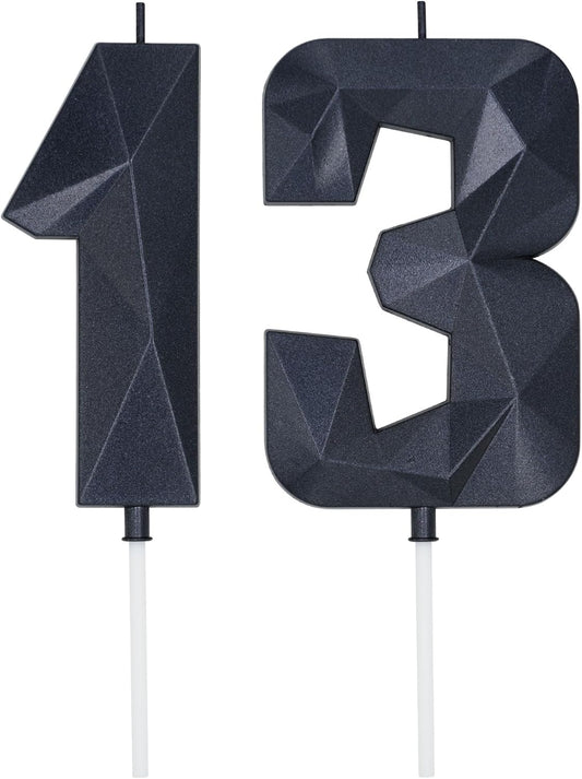 DERVENTA Large Birthday Candle Number 3D Black 3.7 inch Party Celebration Anniversary Decoration Cake Topper 1 Piece (Number 13 Black)