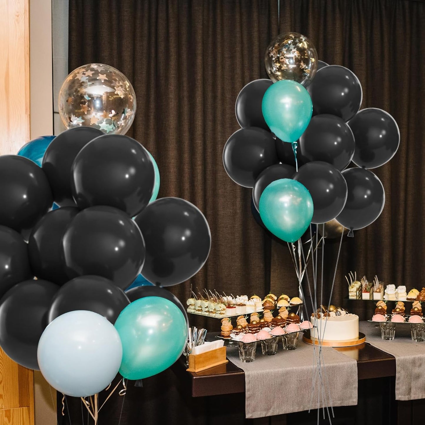 50pcs Black Balloons, 12inch Helium Quality Black Latex Balloons for Birthday Wedding Graduation Halloween Party Decorations (With Ribbon & Glue)