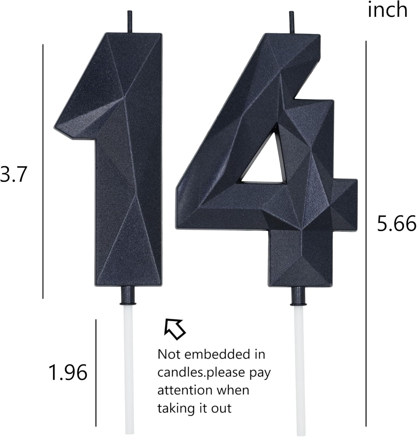 DERVENTA Large Birthday Candle Number 3D Black 3.7 inch Party Celebration Anniversary Decoration Cake Topper 1 Piece (Number 14 Black)