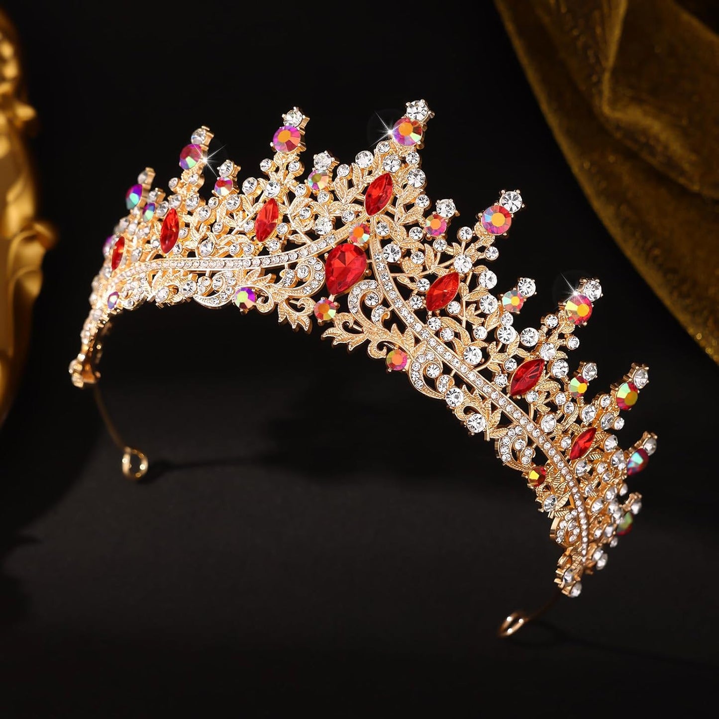 Red Tiara for Women Crystal Queen Crowns Rhinestone Princess Tiaras for Girl Wedding Headband for Bride Hair Accessories for Halloween Costume Birthday Party Prom Mother's Gifts