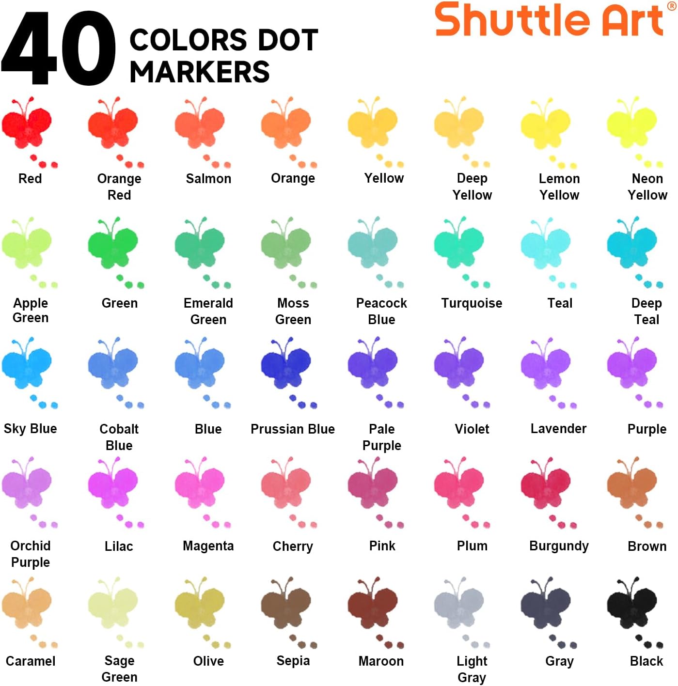 Shuttle Art Dot Markers, 40 Colors Washable for Toddlers with Free Activity Book, Bingo Daubers Supplies for Kids Preschool Children, Non Toxic Water-Based Dot Art Markers