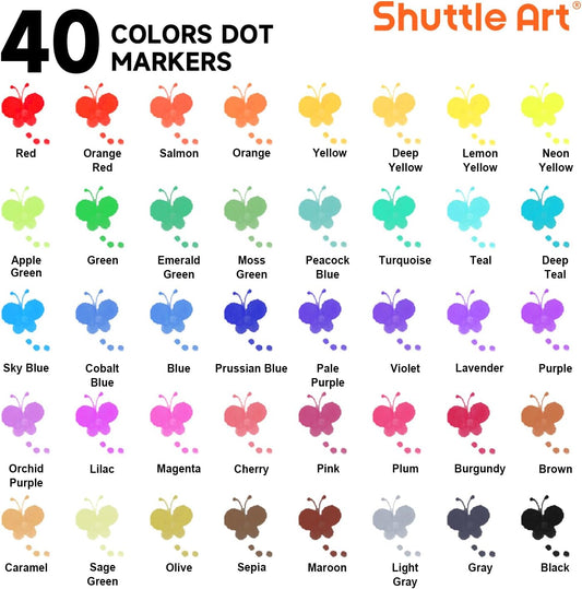 Shuttle Art Dot Markers, 40 Colors Washable for Toddlers with Free Activity Book, Bingo Daubers Supplies for Kids Preschool Children, Non Toxic Water-Based Dot Art Markers