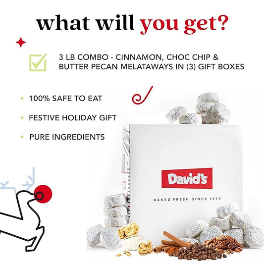 David’s Cookies Christmas Cookie Meltaways Variety Pack – Cinnamon, Chocolate Chip Pecan & Butter Pecan – 3 Gift Boxes (3 lbs Total) – Holiday Cookies Gift Set – Gourmet Christmas Dessert Assortment