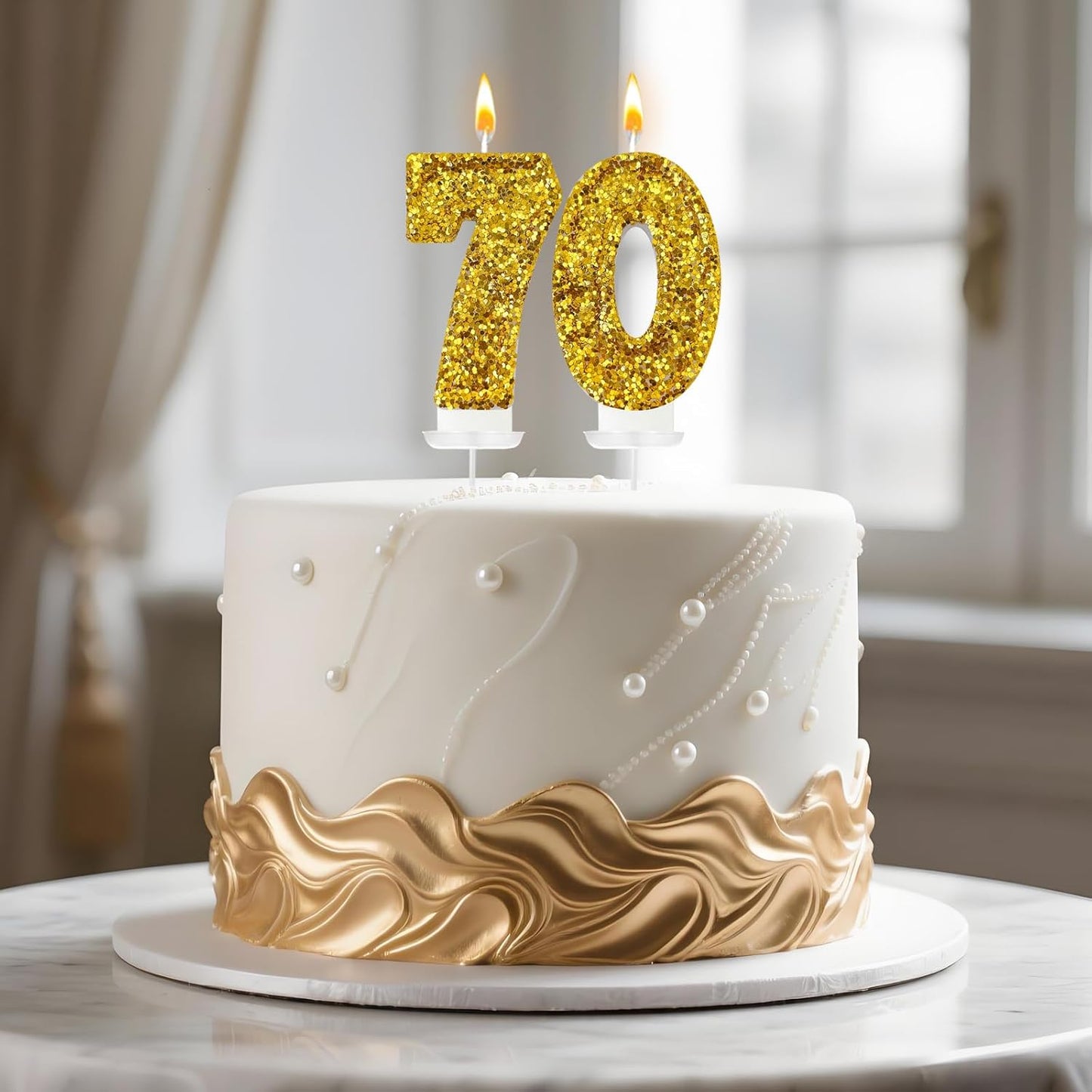 Birthday Number Candles, Glitter Number Candle Cake Decorations with Sequins, Cupcake Decorations for Girls, Women, Party Anniversary Celebrations (Number 7, Golden)