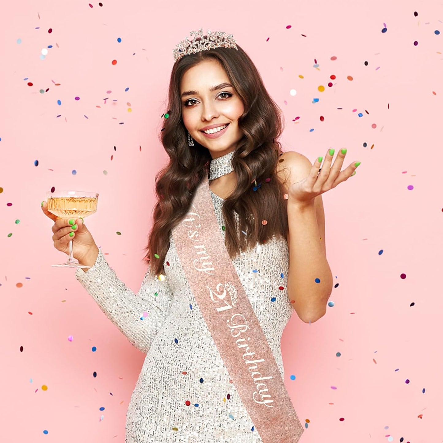 Semato 21st Birthday Decorations for Her - 21st Birthday Sash and Crown Kit for Girls Decorations 21st Tiara Party Favors