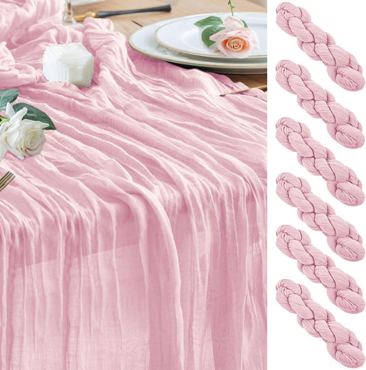 Wokceer Cheesecloth Table Runner 6Pack 10FT Blushing Pink Boho Gauze Christmas Cheese Cloth Table Runner for Party Long Rustic Sheer Table Runners for Baby Bridal Shower Wedding Easter Table