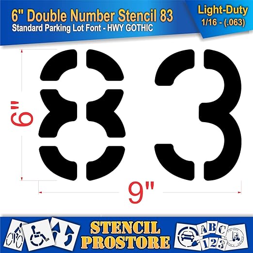 Pavement, Curb, and WheelStop Stencils - 6 inch Double Number Stencil - (83) - 6" x 9" x 1/16" (63 mil) - Light-Duty