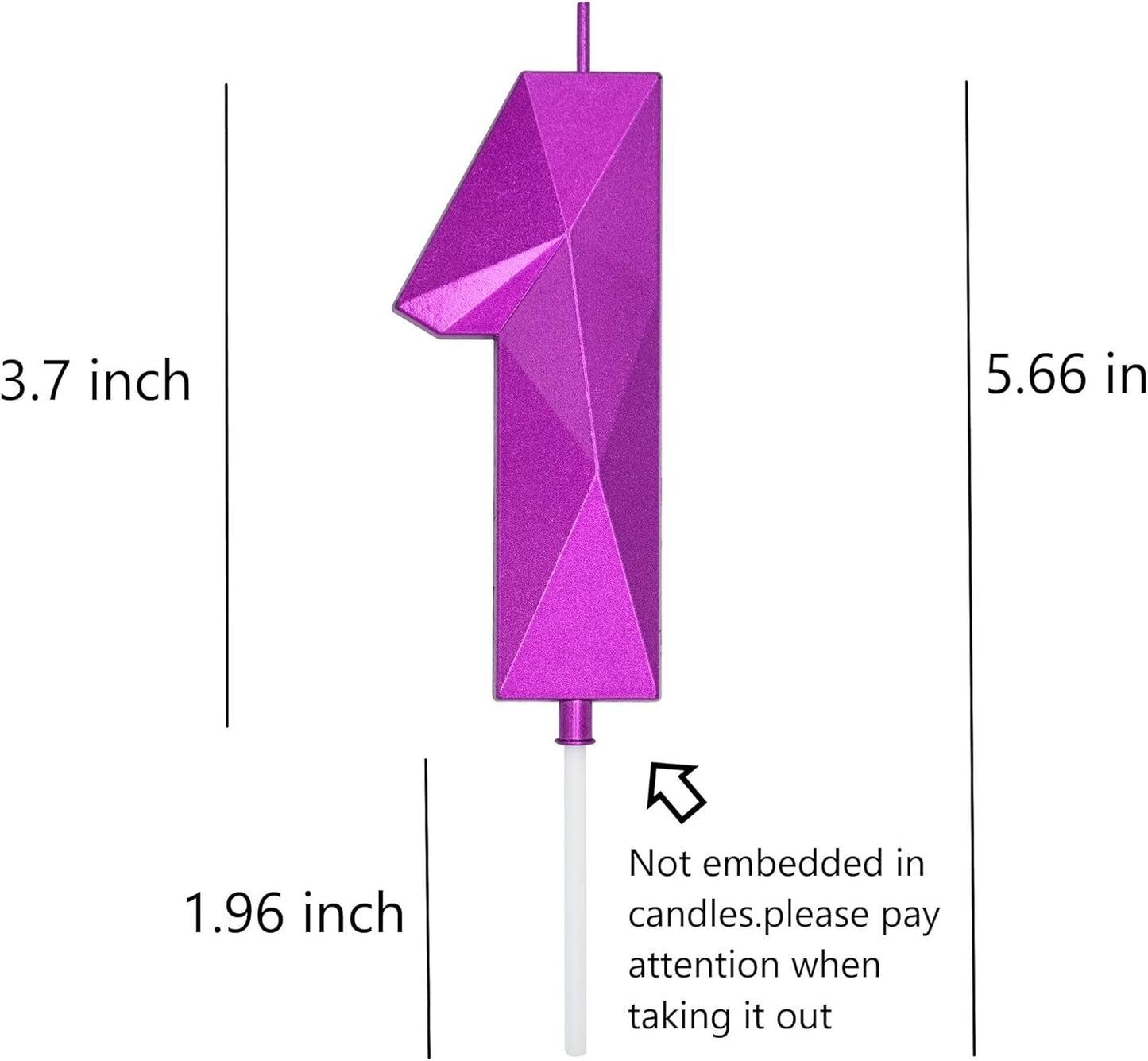 DERVENTA Large Birthday Candle Number 3D Purple 3.7 inch Party Celebration Anniversary Decoration Cake Topper 1 Piece (Number 1 Purple)