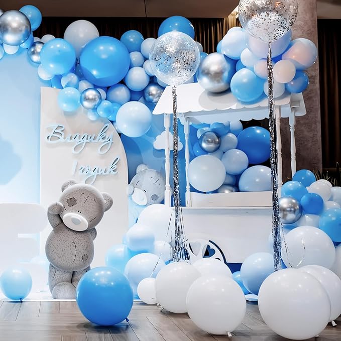 RUBFAC 120pcs Balloons for Birthday Baby Shower Graduation Anniversary Wedding Party Supplies Garland Arch Decoration,12 Inches,Light Blue
