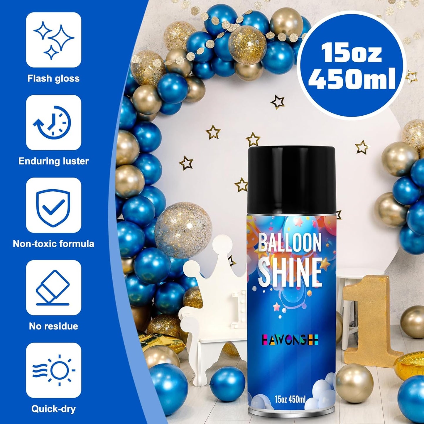 EAWONGEE Balloon Shine Spray,450ml, Waterproof High Gloss Finish for Party Balloons, 2pack