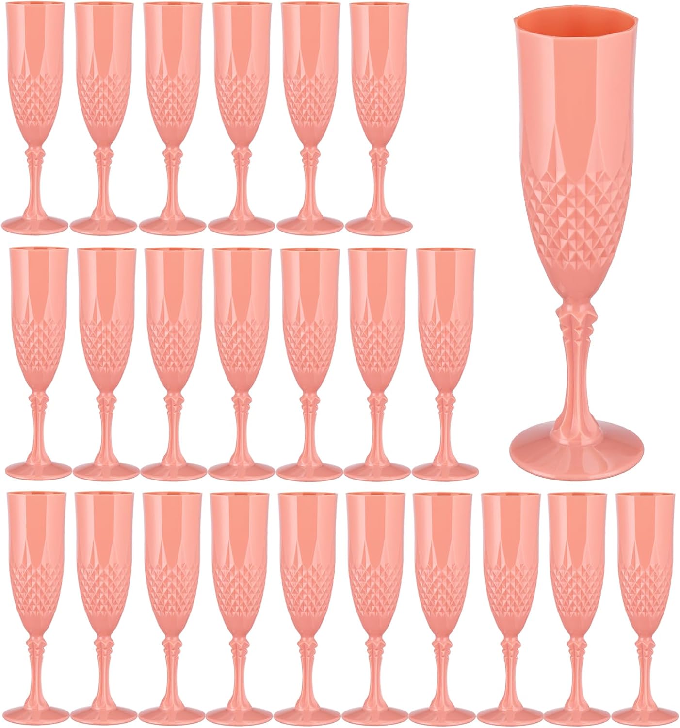 7.1OZ Plastic Champagne Flutes,Acrylic Wine Glasses Goblets Mimosa Bar Shatterproof Reusable Vintage Champagne Flutes Stemmed Drinking Cups for Weddings, Parties, Toasting,Cava, Prosecco(24,LightPink)