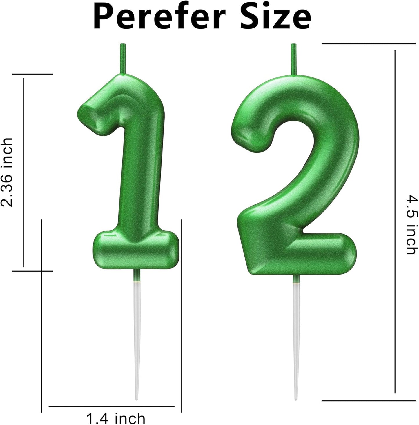 Green Number 12 Candle Happy Birthday 3D Number Candles for Birthday Cake Party Decoration Wedding Anniversary Celebration Supplies