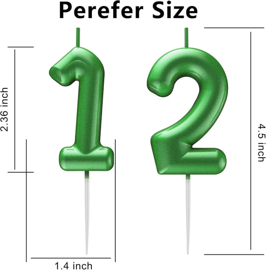 Green Number 12 Candle Happy Birthday 3D Number Candles for Birthday Cake Party Decoration Wedding Anniversary Celebration Supplies