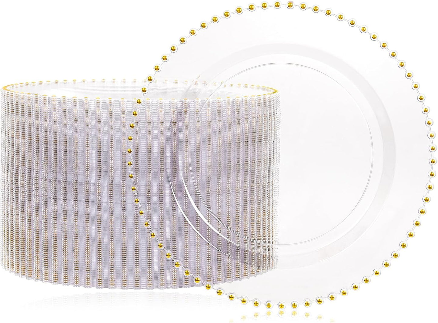 supernal 100 Pieces Clear Plastic Plates, 10 Inch Elegant Disposable Plates with Gold Rim, Heavy Duty Plastic Dinner Plates for Christmas, Thanksgiving, Party, Wedding and Birthday