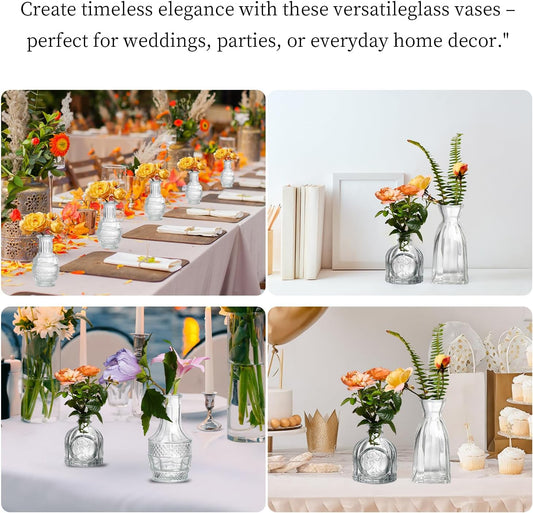 Glass Bud Vases Set of 16 - Assorted Small Mini Glass Vases for Flowers, Crystal Vintage Vase Set, Bulk Centerpieces for Table Décor, Wedding, Home and Events (Clear, 16 Pcs)