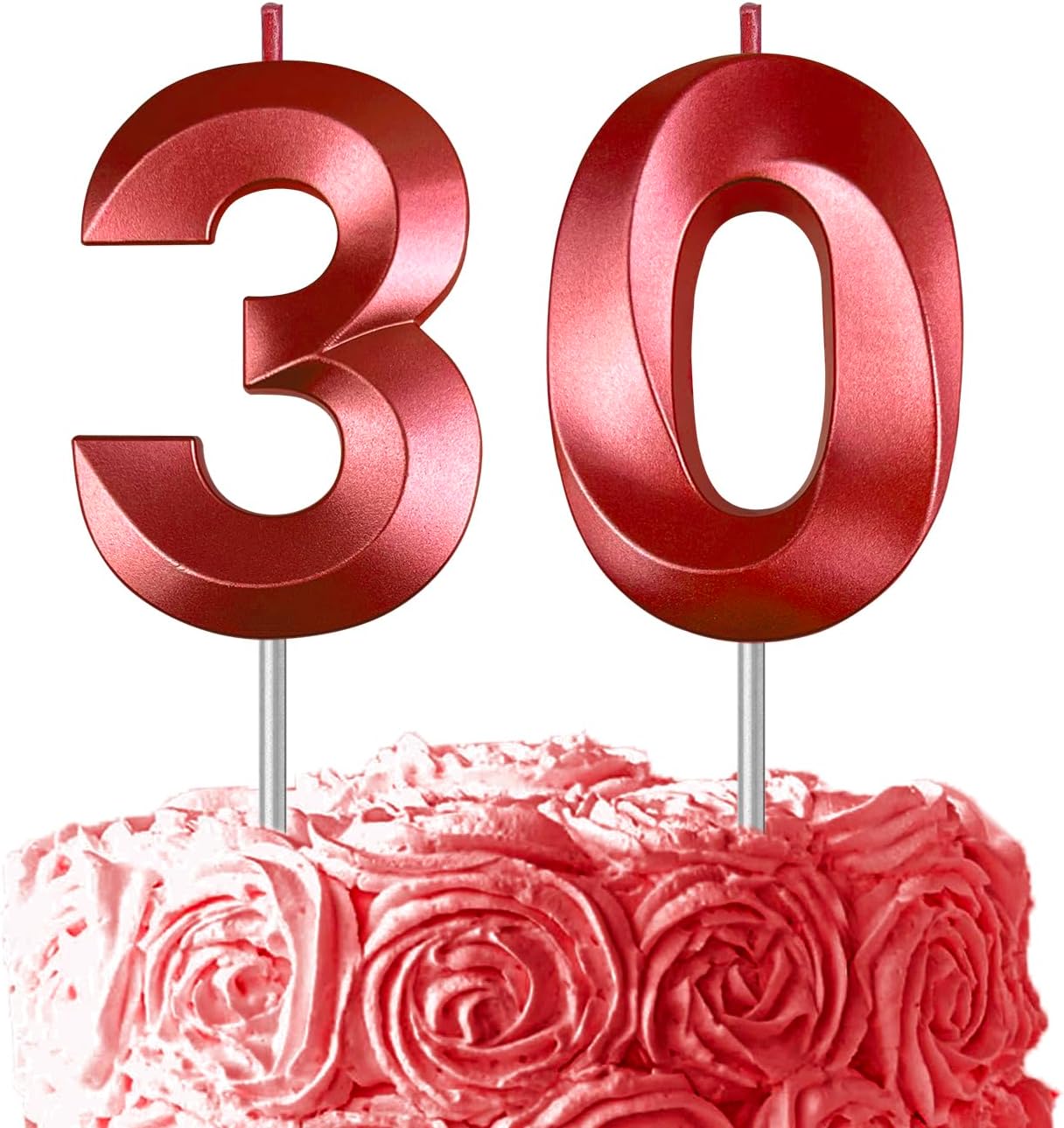 Red Number 30 Candles, 3D Diamond 2.76 Inch Cake Topper Birthday Candles for Wedding Anniversary Cake Decorations, Happy Birthday Party Decorations
