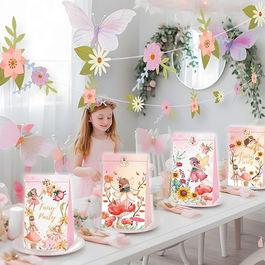 12 Pcs Fairy Party Favor Sunflower Gift Bags with Stickers Spring Floral Welcome Flower Party Favors Butterfly Paper Candy Goodie Treat Bags for Garden Decor Bday Bridal Baby Shower Wedding Supplies