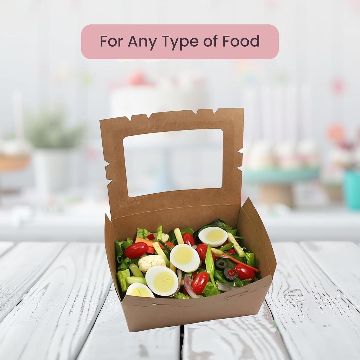 FC Meyer MeyerWindow #4 Kraft Boxes With Window, Disposable and recyclable Paperboard Take Out Cartons, Bakery Boxes, Lunch Box & Go To Food Storage Container, 7 3⁄4” x 5 1⁄2” x 3 1⁄2“, Pack of 120