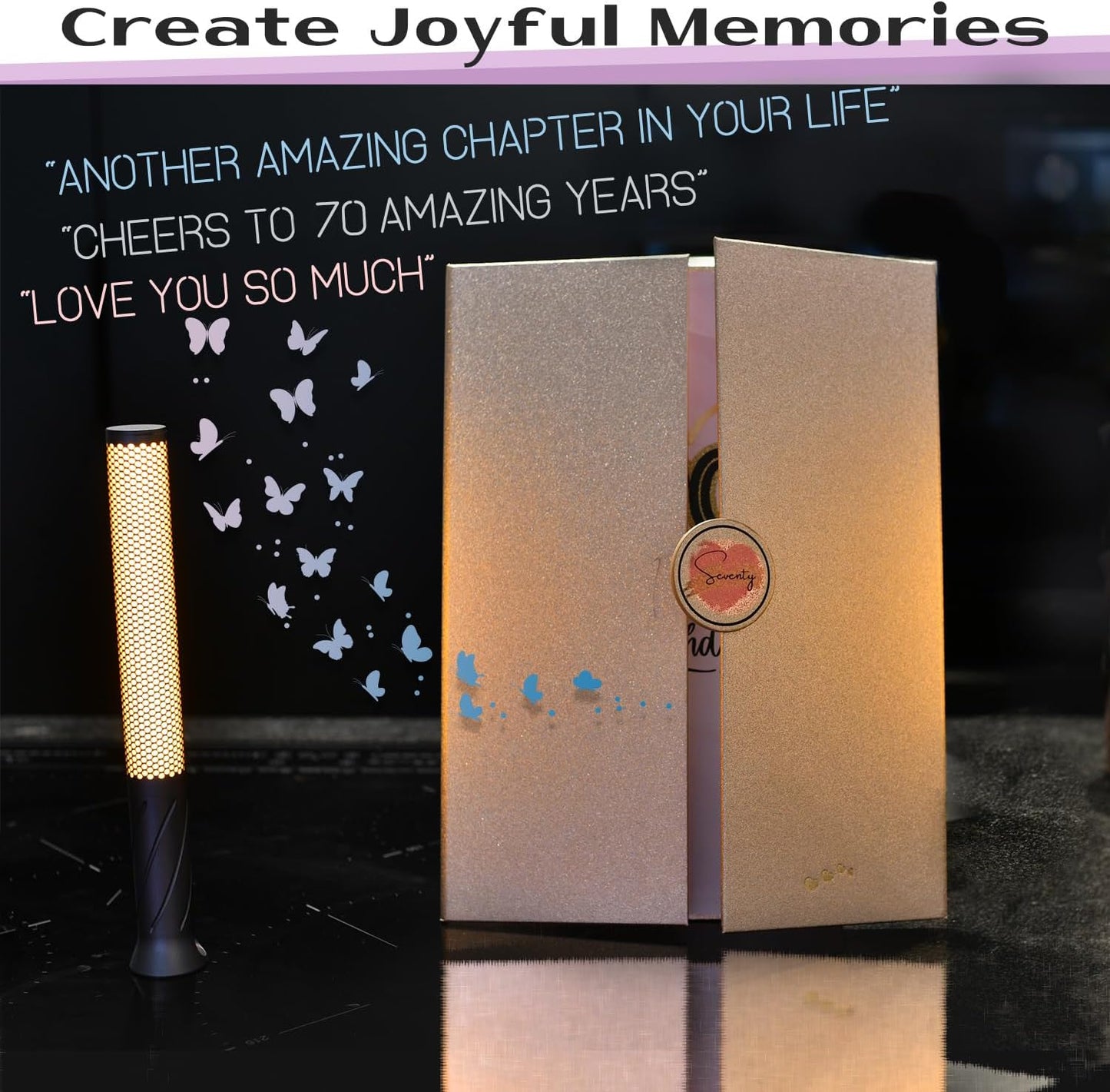 Rose Gold 70th Guestbook Happy Birthday Decorations for Women - Expands from 9x12 to 18x12 inches - Elegant Foil & Gold Print - 70 Guest Book Party Gifts, Keepsake Signature Book - Pen Not Included