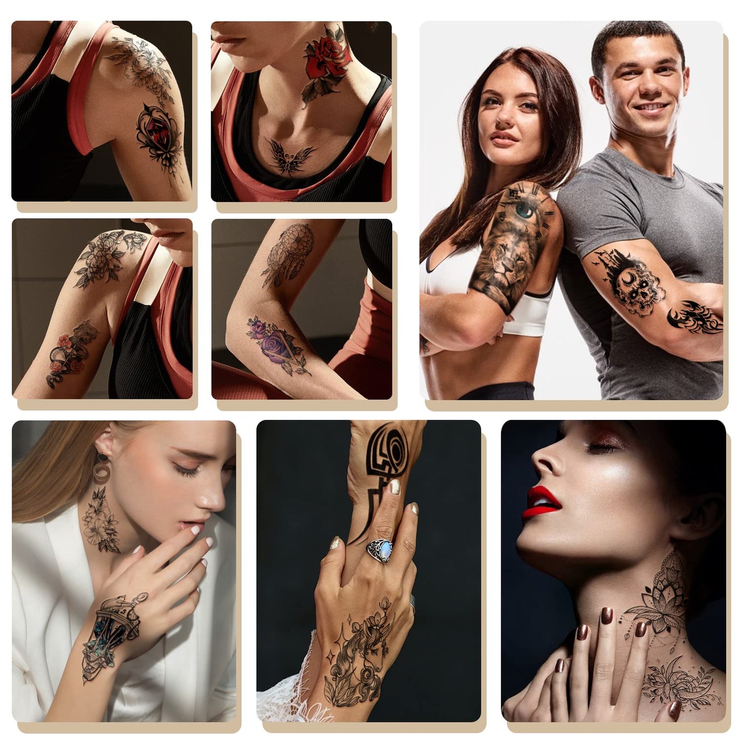 Yazhiji 70sheets Waterproof Temporary Tattoo for Girls or Boys Kids 10sheets Larger Half Arm Wolf Tiger Lion Fake Tattoos for Men or Women And 60 sheets Tiny Flower Snake Bird Crown Tattoo Sticker