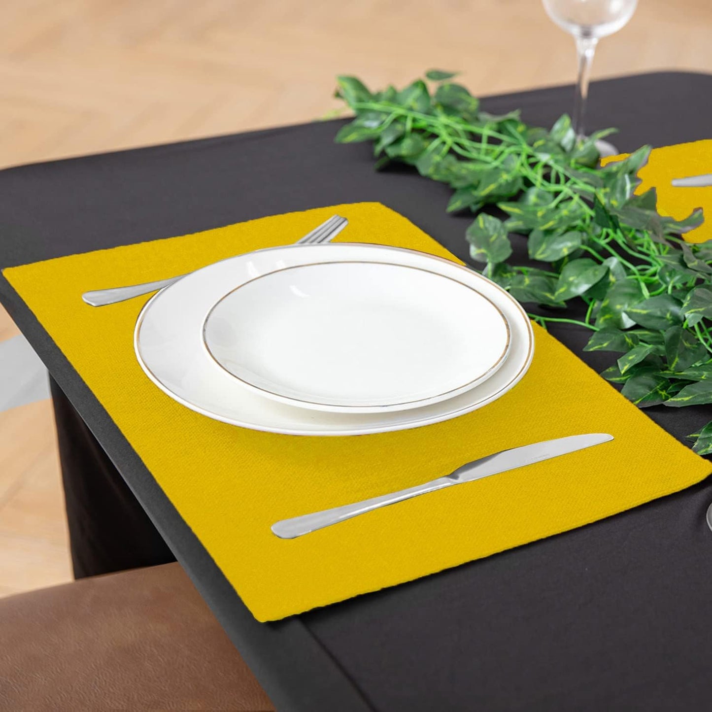 Cloth Yellow Placemats Set of 8, Linen Type Fabric Placemats Machine Washable Heat Resistant Placemats Polyester Place Mats for Halloween, Thanksgiving and Christmas Dining Table (Yellow)