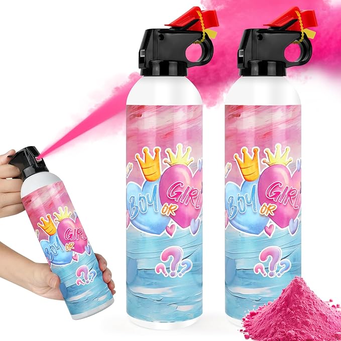 Gender Reveal Fire Extinguisher, 2 Pack Gender Reveal Ideas Gender Reveal Party Decorations Baby Girl Boy Reveal Party Ideas Gender Reveal Decor (Pink, Large)