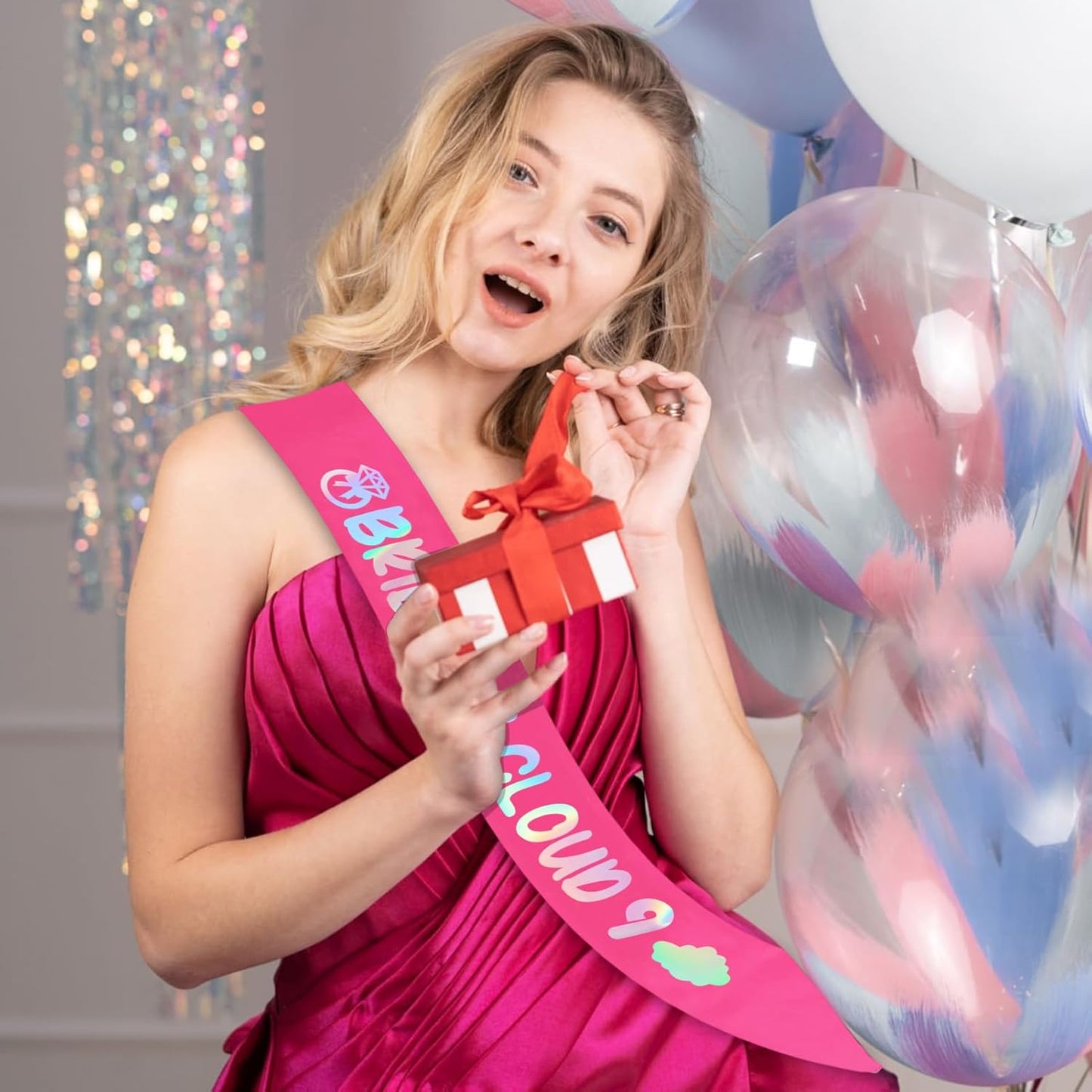 Bride On Cloud 9 Bachelorette Sash, Hot pink Bride to be Sash, Bachelorette Party Sash for Bridal Shower Engagement Wedding Party, Hen Party Decorations Supplies