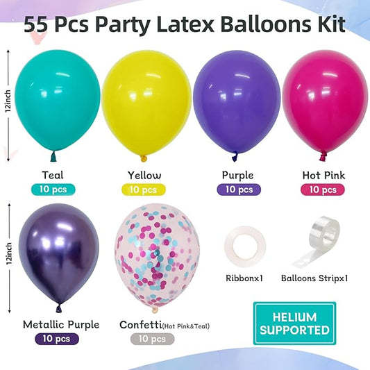 Pink Blue Purple Balloon, 60 Pcs 12 Inches Hot Pink Metallic Purple Yellow Confetti Balloons for Birthday Party Decoration Baby Shower Girls Birthday Party Supplies