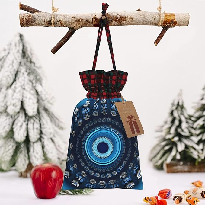 PULaif Blue Mini Flower Swirl Christmas Drawstring Gift Bags, Large Size Christmas Bags For Gifts Party Favors, Xmas Gift Bags