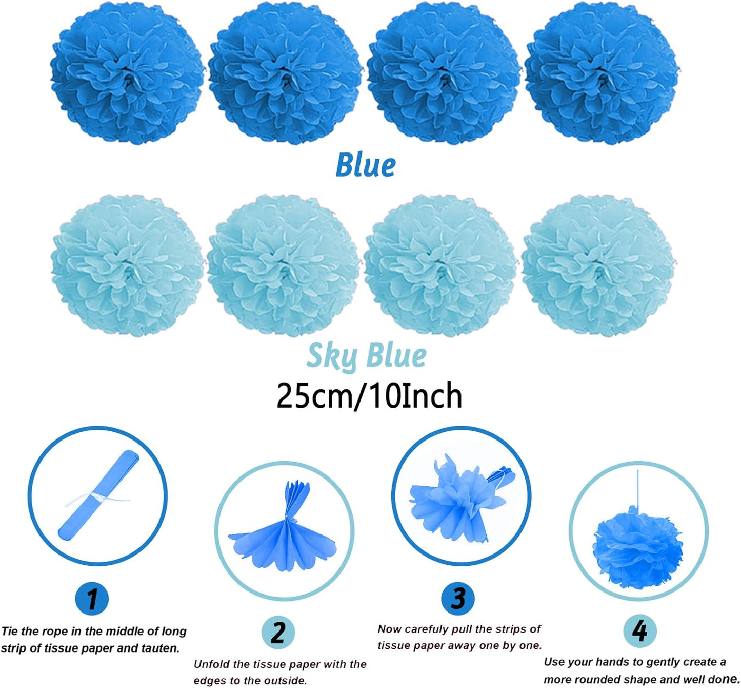 ZERODECO Party Decorations, 41 Pcs Blue Papar Fans Pompoms Garlands String Tissue Paper Tassel for Fiesta Home Bridal Baby Shower Wedding Boy Girl Birthday Party