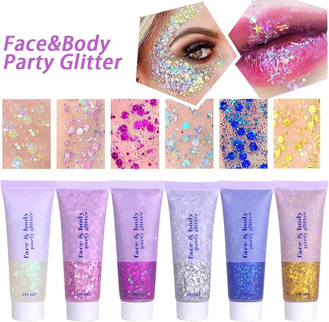 MEICOLY Black Glitter, Professional Body Paint, Mermaid Sequins Eye Glitter for Halloween Cosplay SFX Makeup, Chunky Face Gel for Women and Kids, 50ml