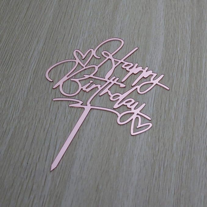 Happy Birthday Cake Topper - Birthday Party Decorations, Mirror Rose Gold Acrylic