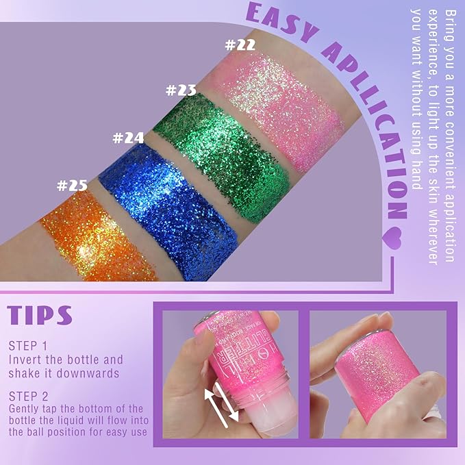 HOSAILY Roll-on Orange Body Glitter Gel for Face Hair, Holographic Chameleon Color Changing Face Paint Glitter Autumn Makeup, Chunky Mermaid Sequins Festival Party Rave Accessories Shimmer Makeup