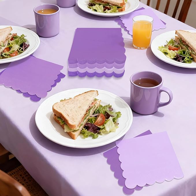 120PCS Gradient Purple Cocktail Party Napkins, Purple Scalloped Beverage Dessert Paper Napkin for Birthday Wedding